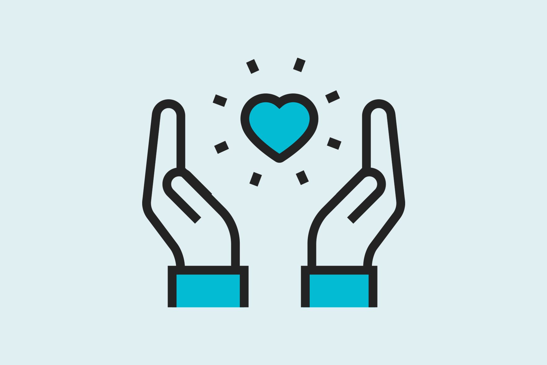 Hands around a glowing heart